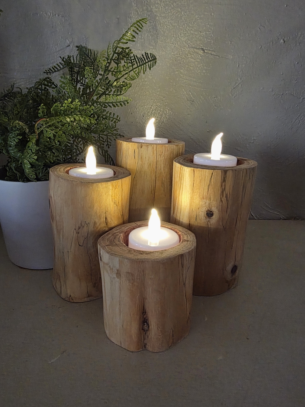 Rustic Eastern Red Cedar Wood Handmade Tea Light Candle Holders - Natural Brown